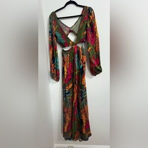 Olivaceous Long Sleeve Cutout Maxi Dress size M Tropical Colors